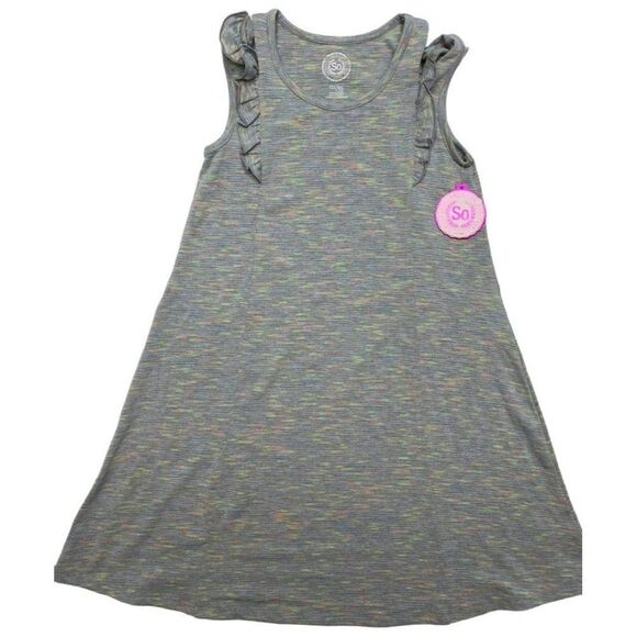 Girls SO Gray Space Dye Sleeveless Ruffle A Line Dress‎ Sz Medium 10 NEW - Picture 1 of 6